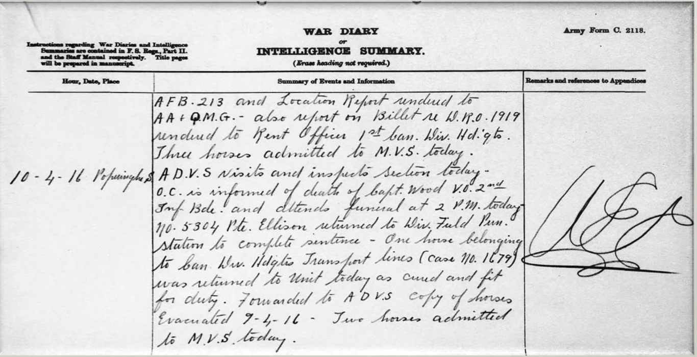 Record of Captain Wood's death