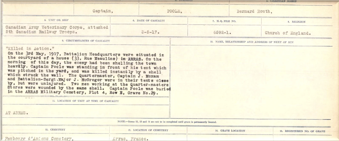 Record of Captain Poole's death