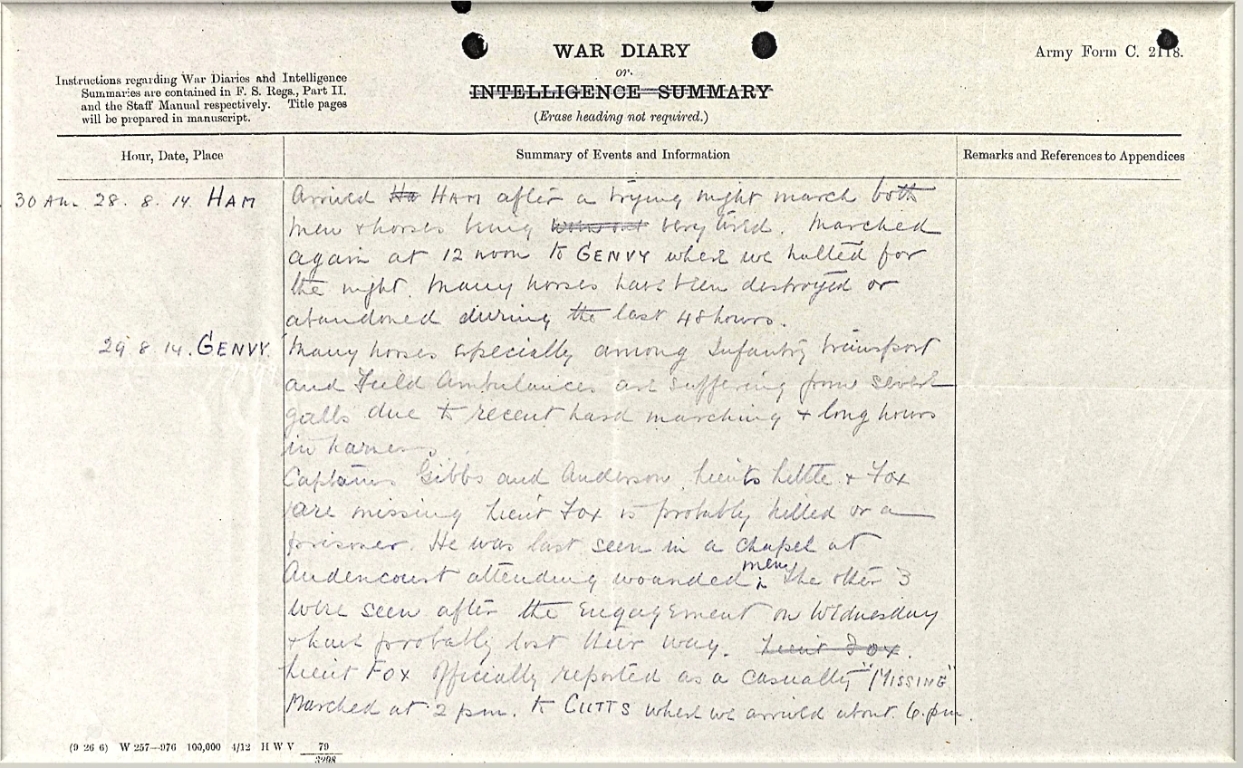 War diary entry