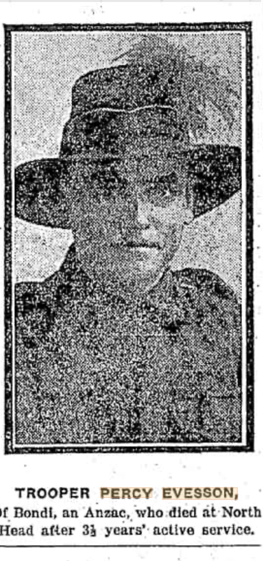 Original newspaper portrait of Trooper Percy Evesson; publication details not yet established.
